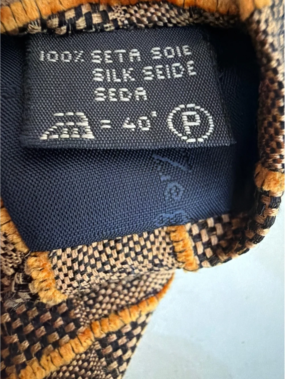 Vintage Ermenegildo Zegna Men's Silk Tie Brown Orange Geometric Necktie